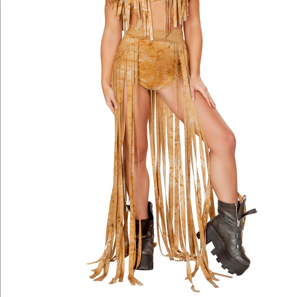 *NEW* Tie Dye Suede Long Fringe Open Front Skirt